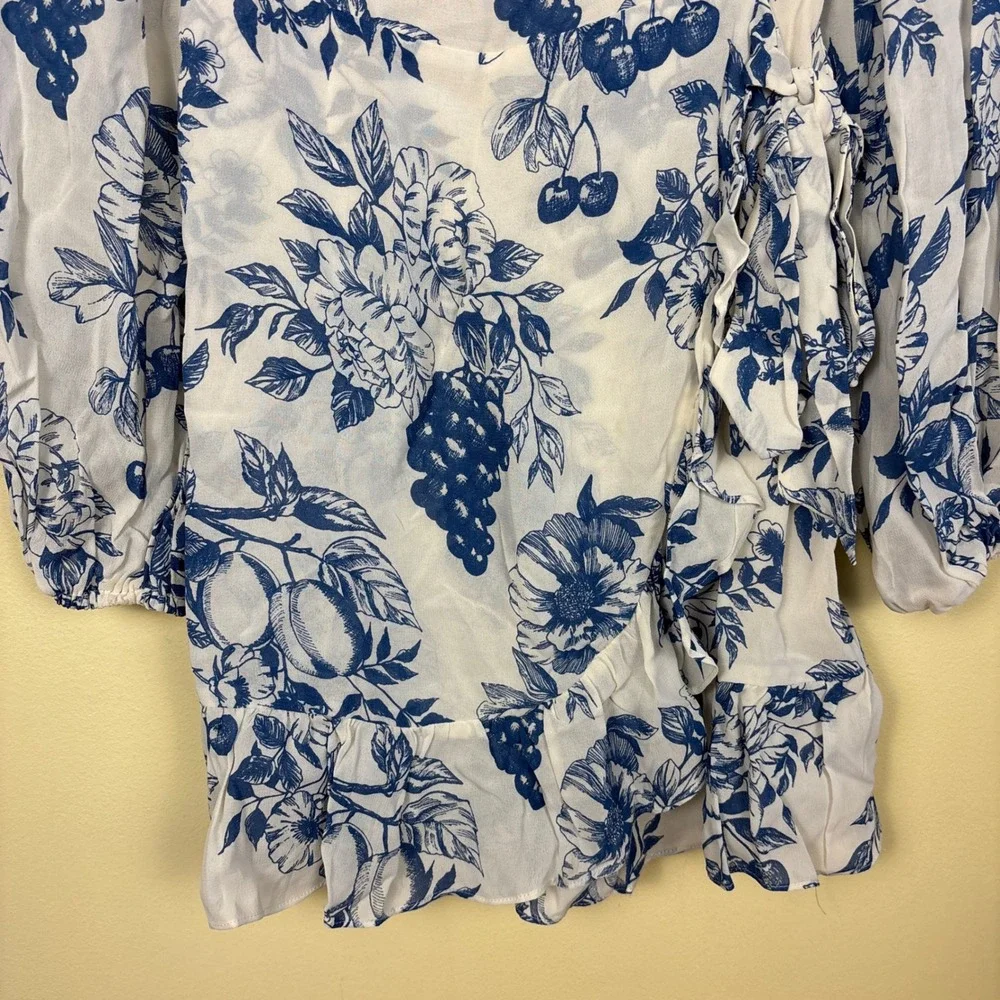 REFORMATION Cammi Mini Dress Corsica Blue Women Size 4 Floral Long Sleeve Garden - Picture 6 of 12